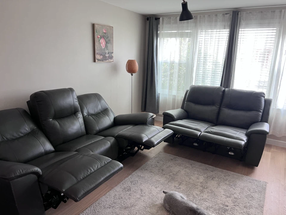 Dark Gray Leather Reclining Sofa - photo 2
