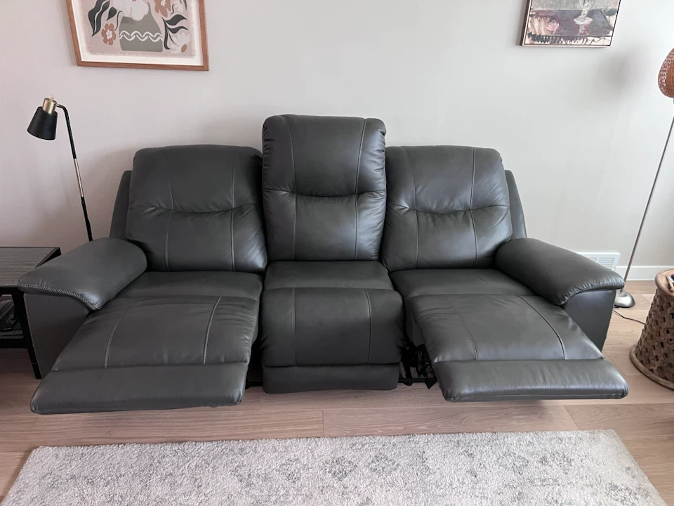 Dark Gray Leather Reclining Sofa - photo 3