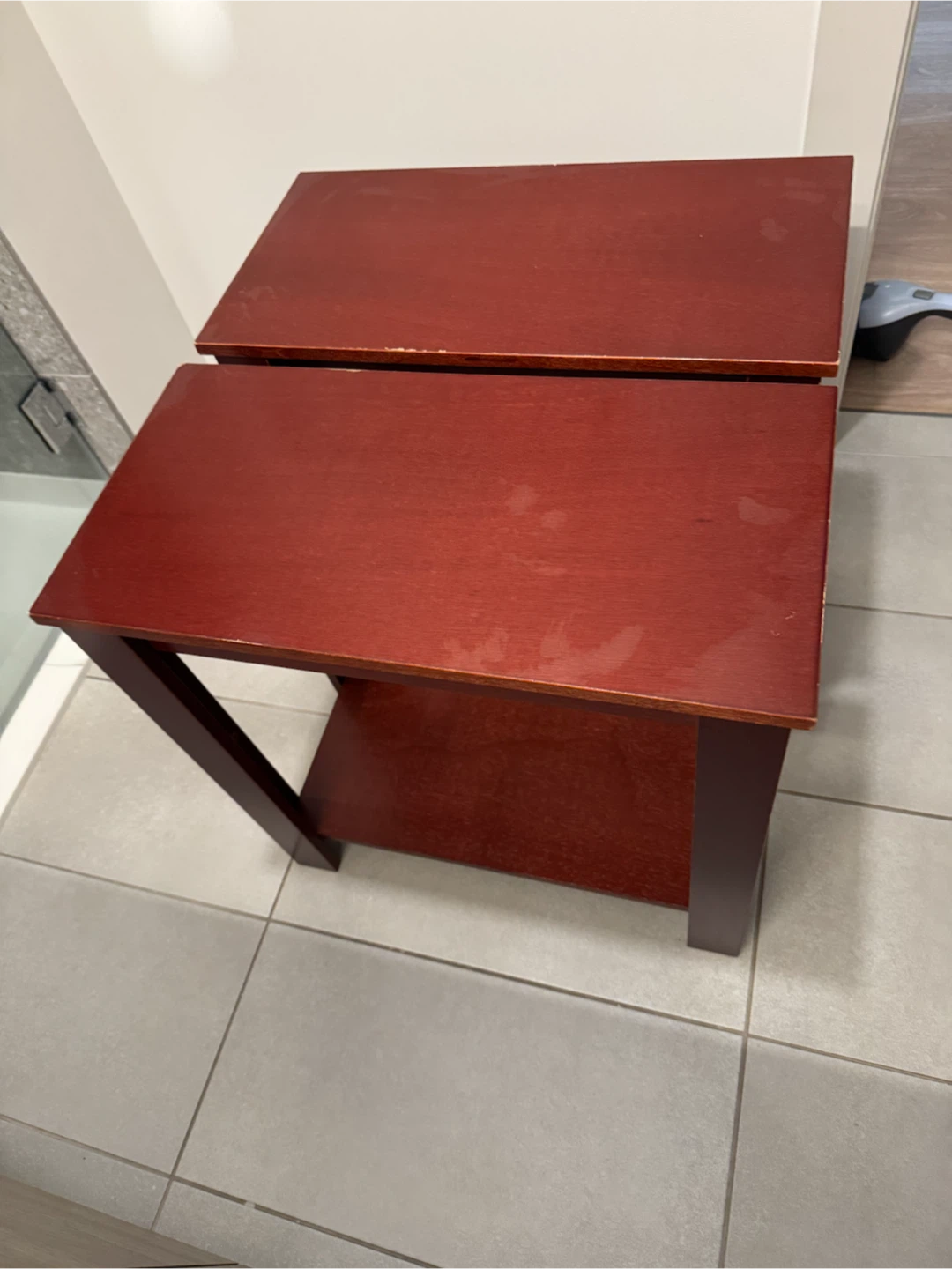 Red Wooden Side Tables with Shelf - Set of 2