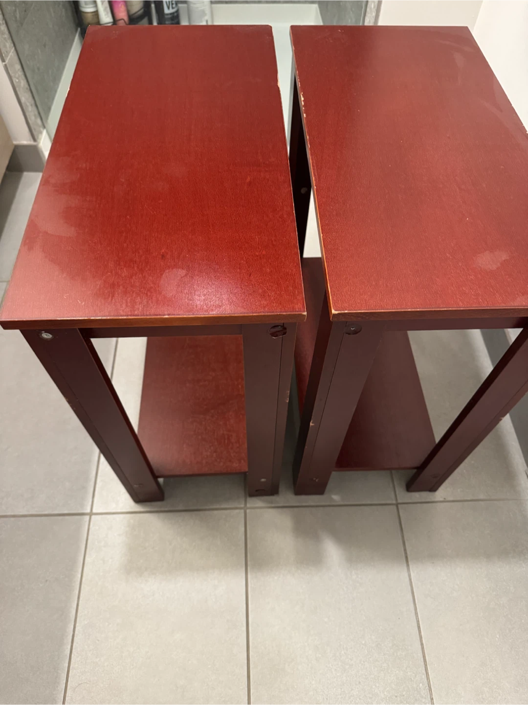 Red Wooden Side Tables with Shelf - Set of 2 - photo 2