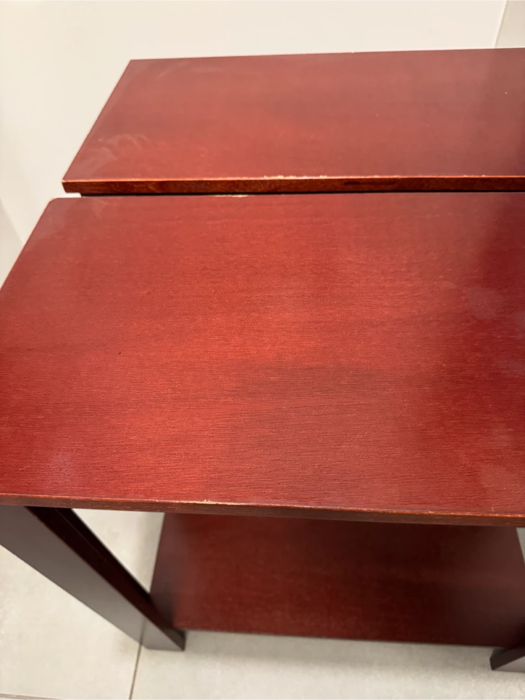 Red Wooden Side Tables with Shelf - Set of 2 - photo 3