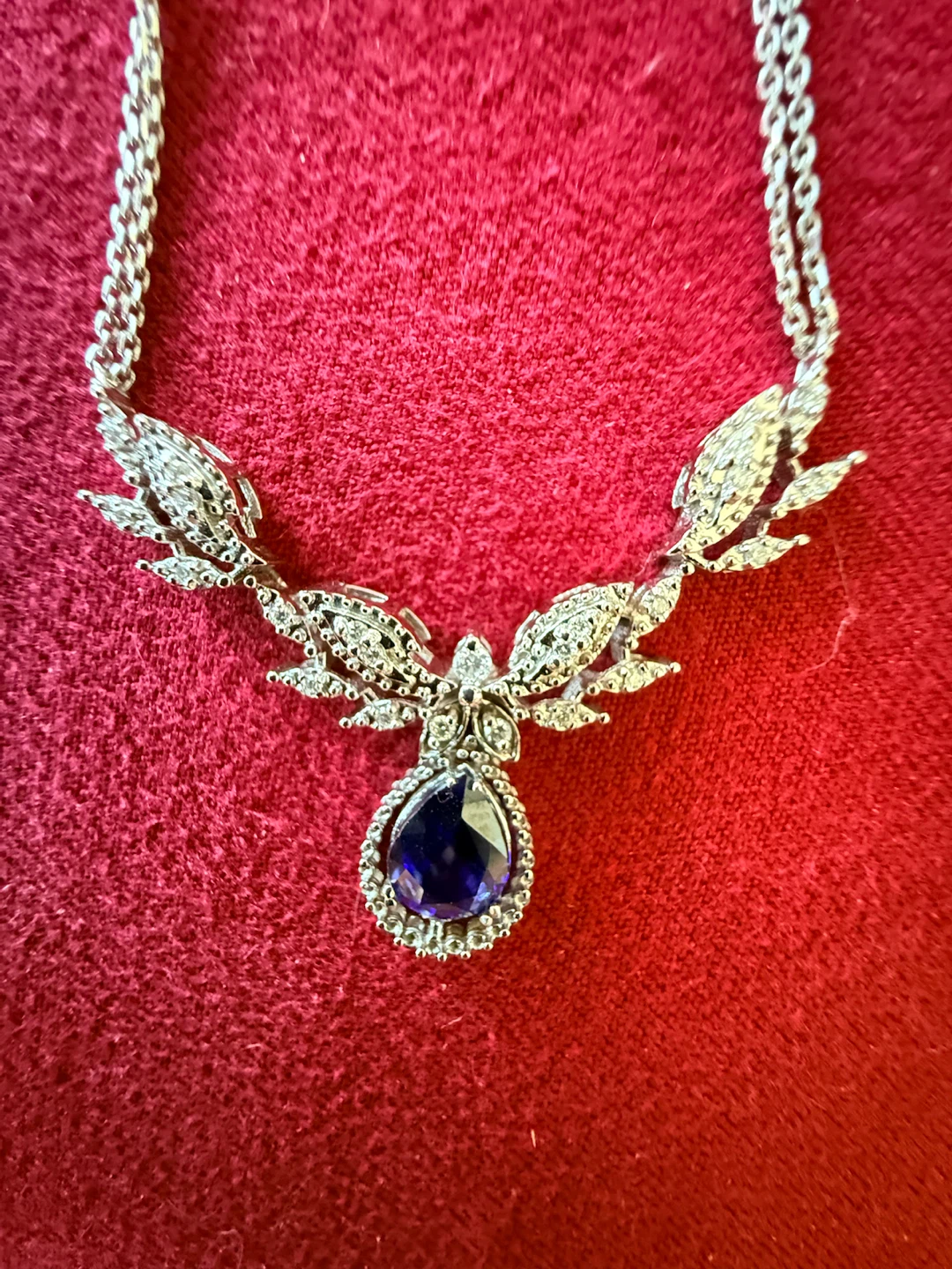 Silver Necklace and Earrings Set with Blue Gems