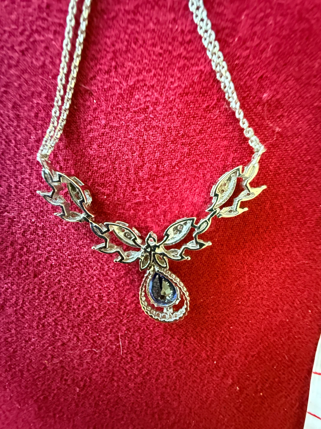 Silver Necklace and Earrings Set with Blue Gems - photo 3