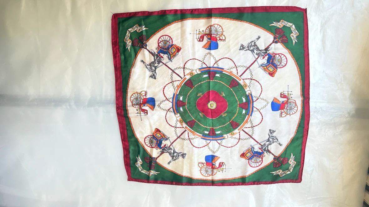Square Scarf with Horse Carriage Print - photo 2