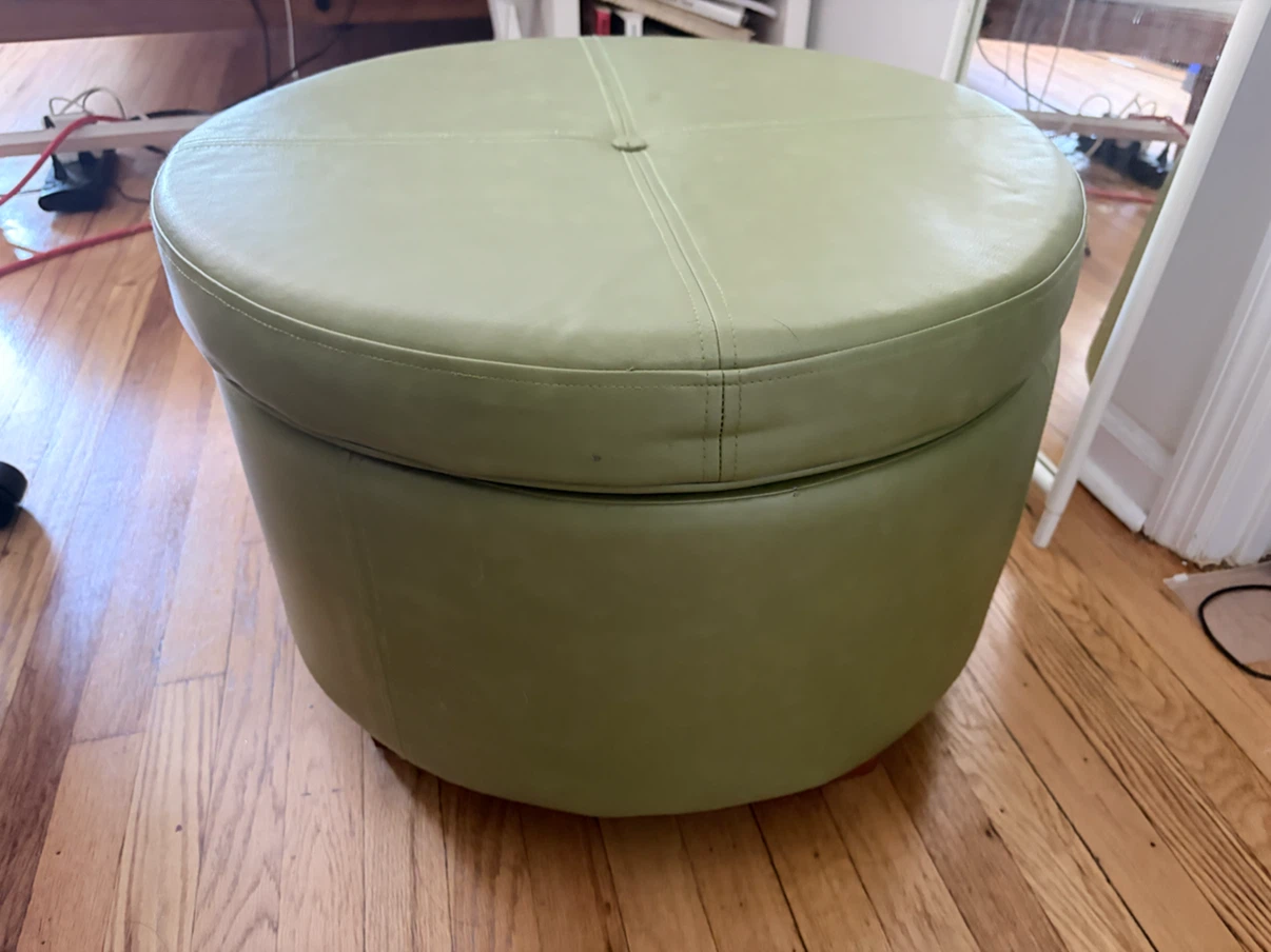 Round Storage Ottoman - Light Green
