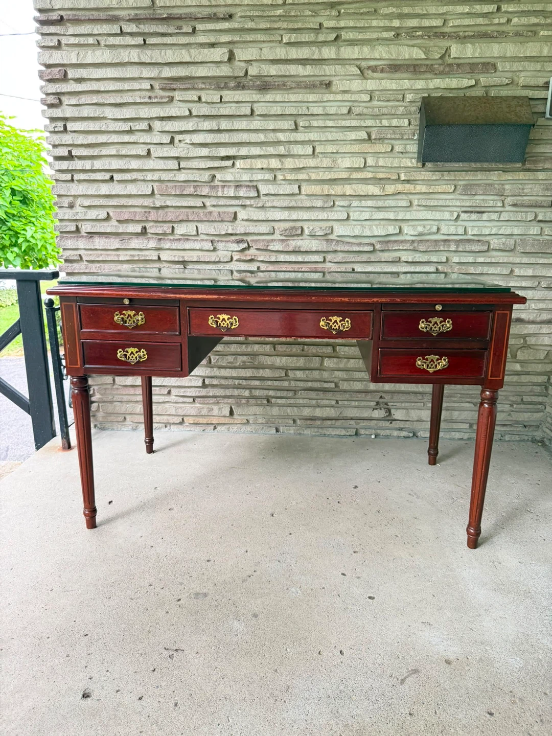 Cherry Wood Desk with Glass Top