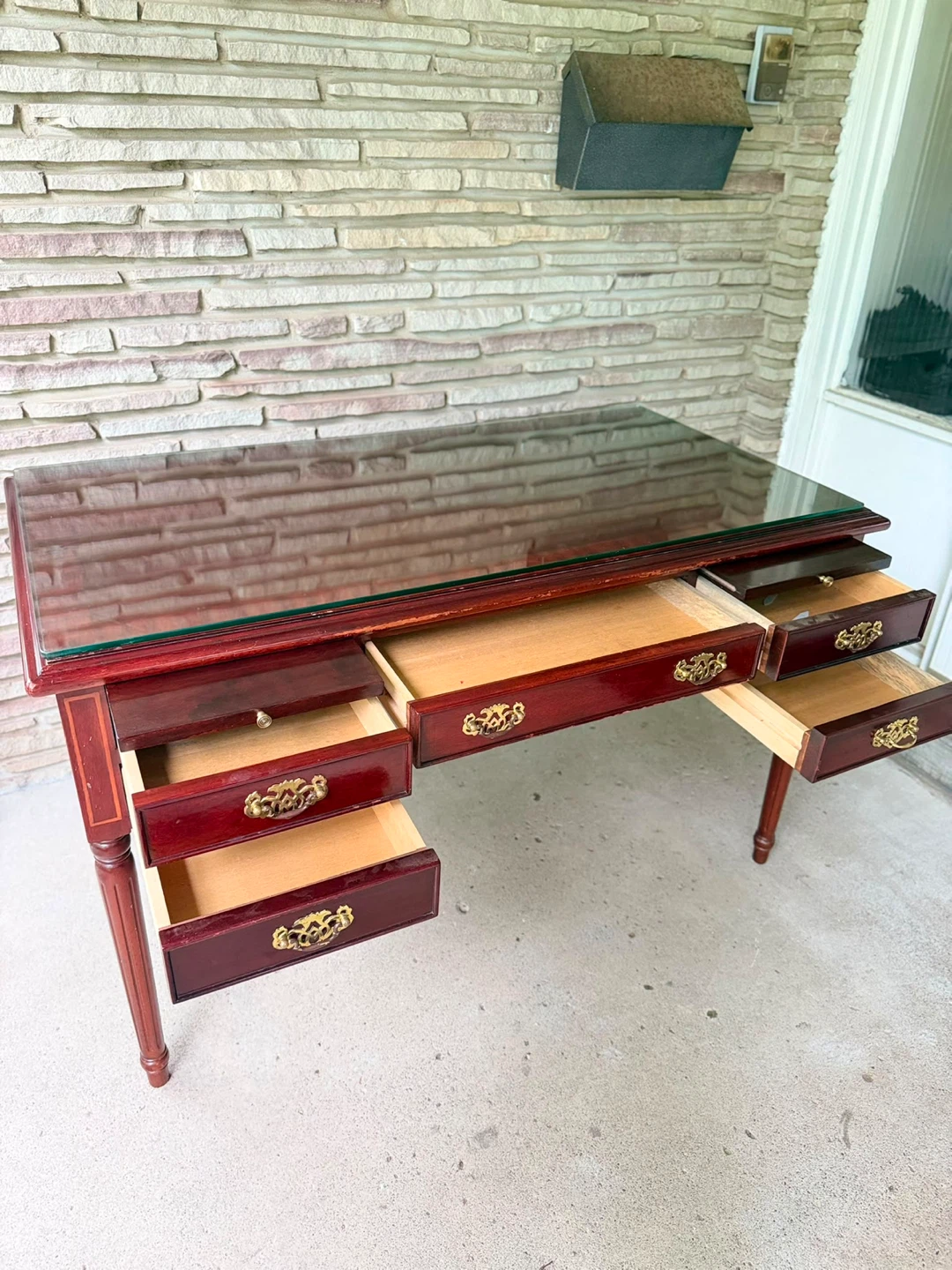 Cherry Wood Desk with Glass Top - photo 3