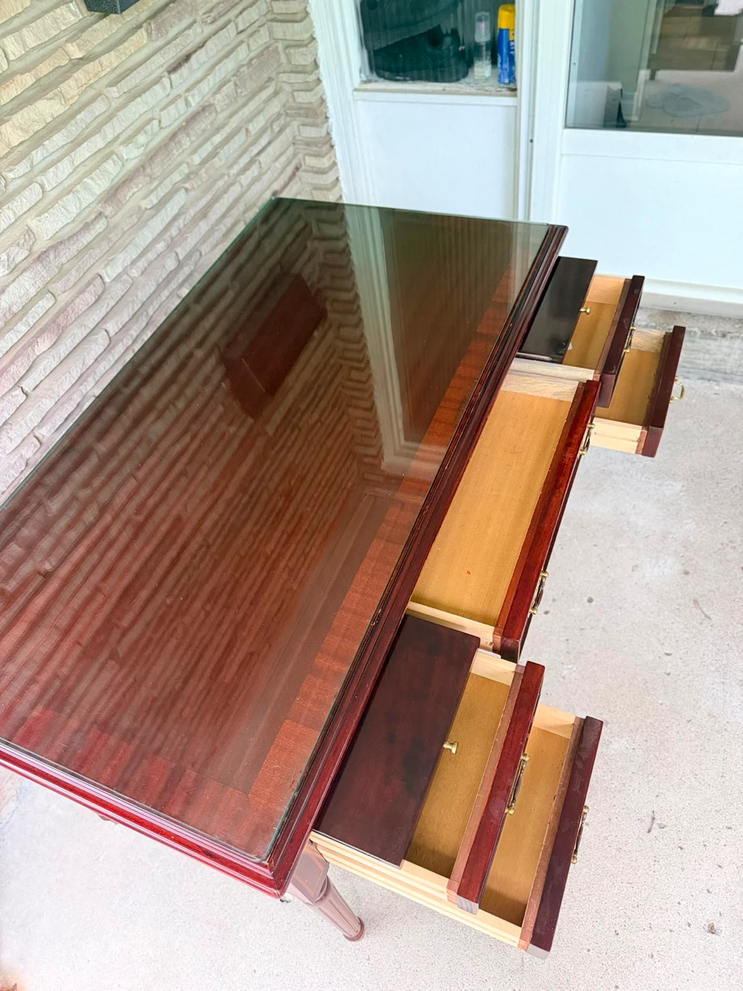 Cherry Wood Desk with Glass Top - photo 5