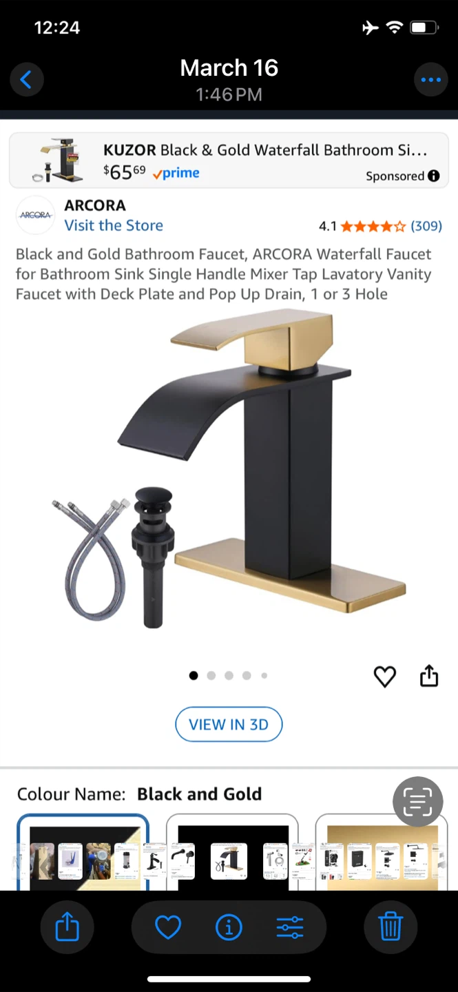 ARCORA Black & Gold Waterfall Bathroom Faucet