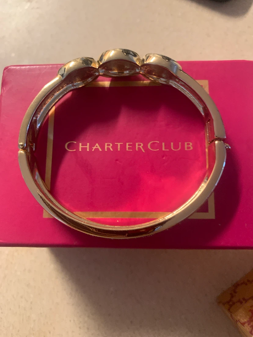 Charter Club Gold Tone Crystal Hinged Bangle Bracelet - photo 2