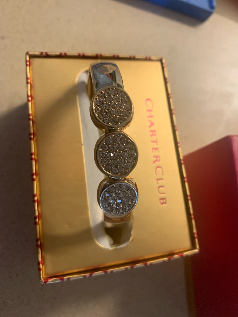 Charter Club Gold Tone Crystal Hinged Bangle Bracelet - photo 4