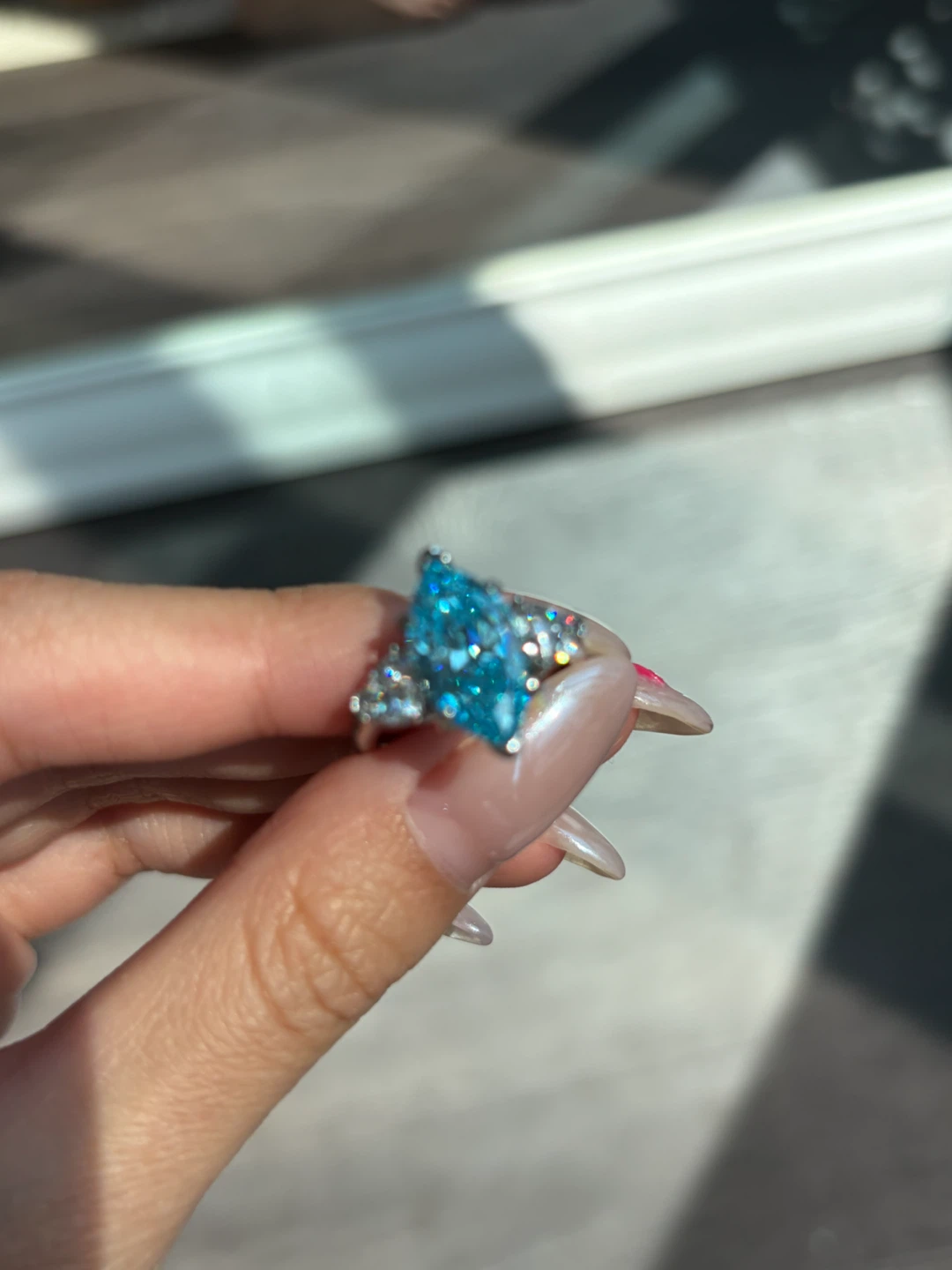 3ct Blue Moissanite Diamond Ring - photo 2