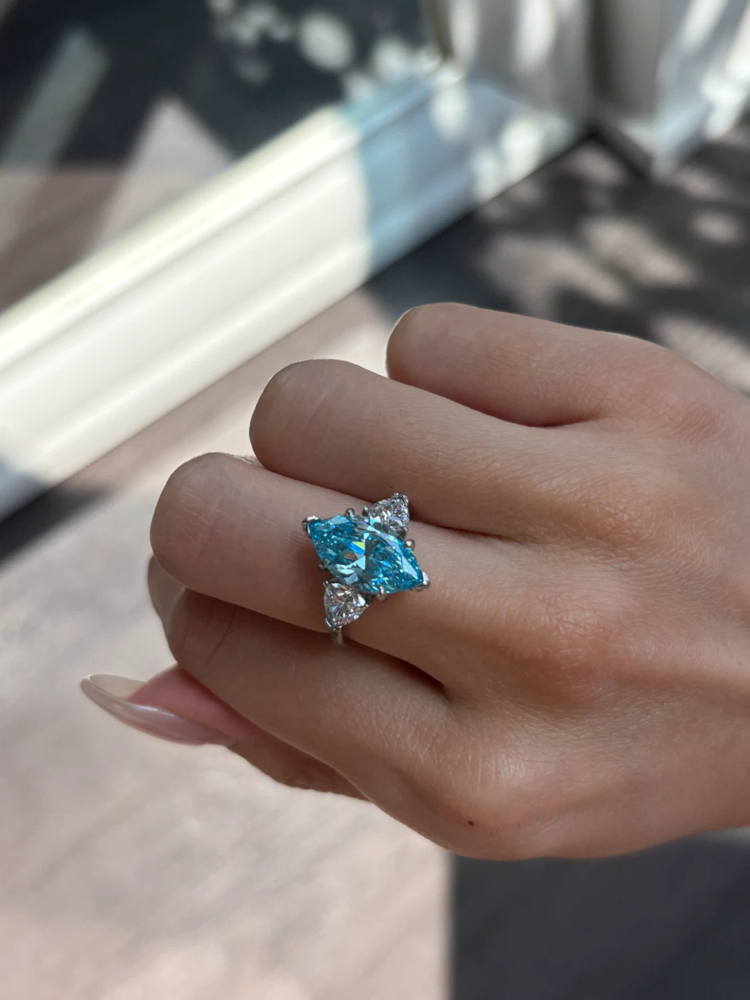3ct Blue Moissanite Diamond Ring - photo 4