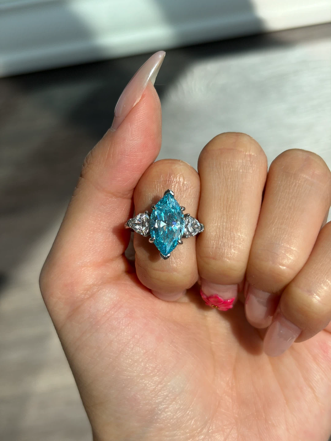 3ct Blue Moissanite Diamond Ring - photo 5