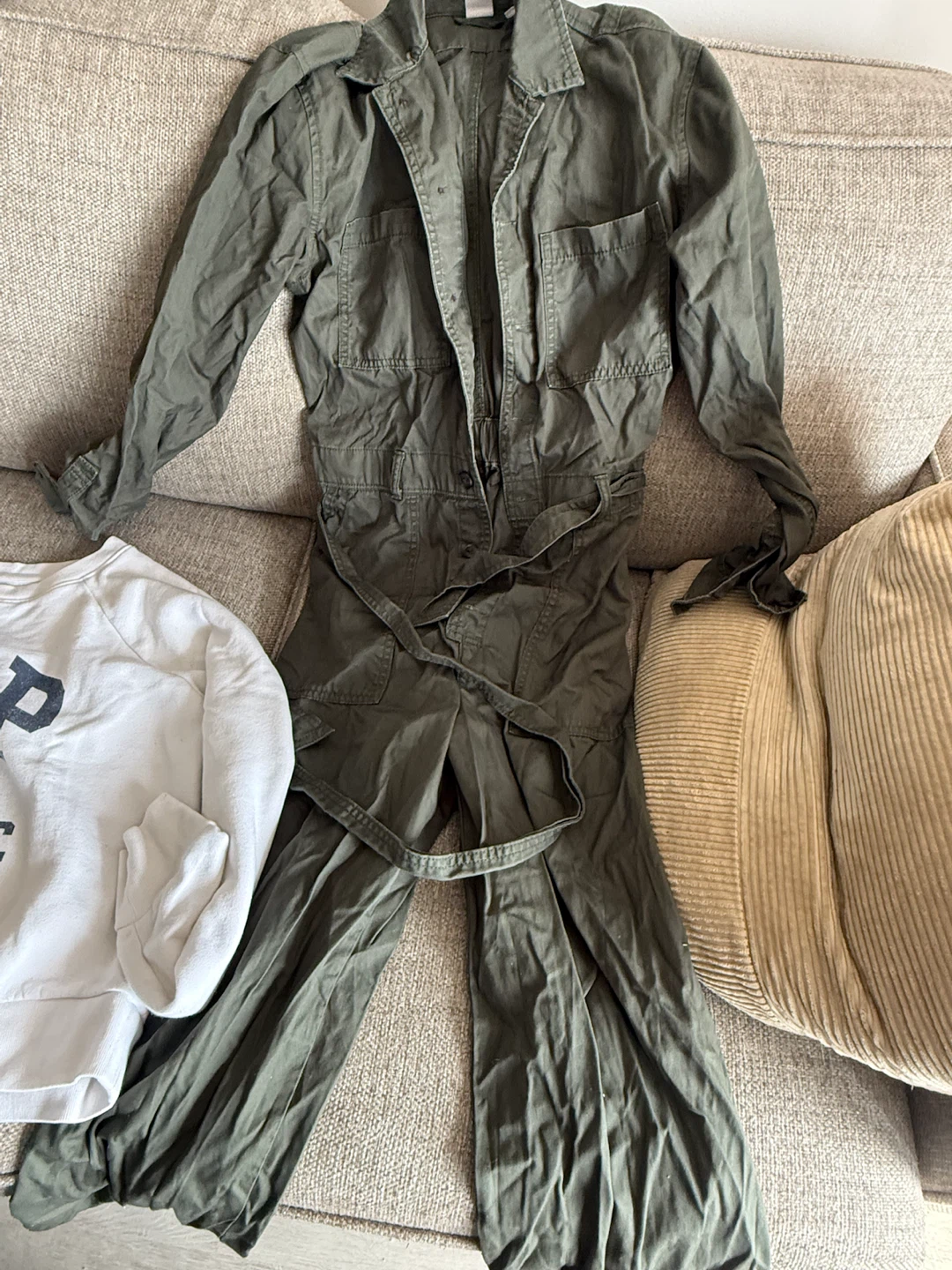 Green utility jumpsuit (Gap)