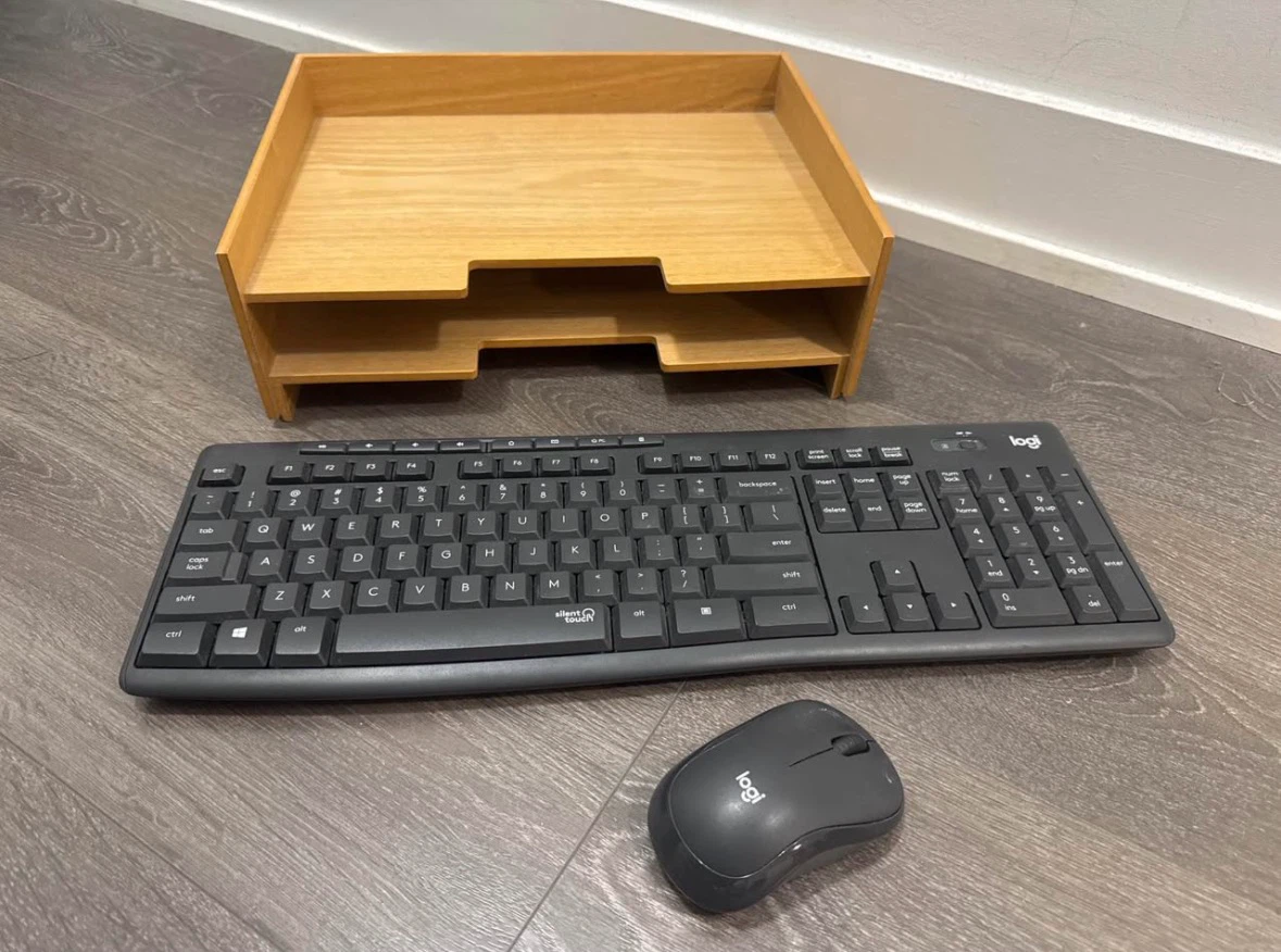 Logitech Wireless Keyboard and Mouse with Wooden Desk Organizer