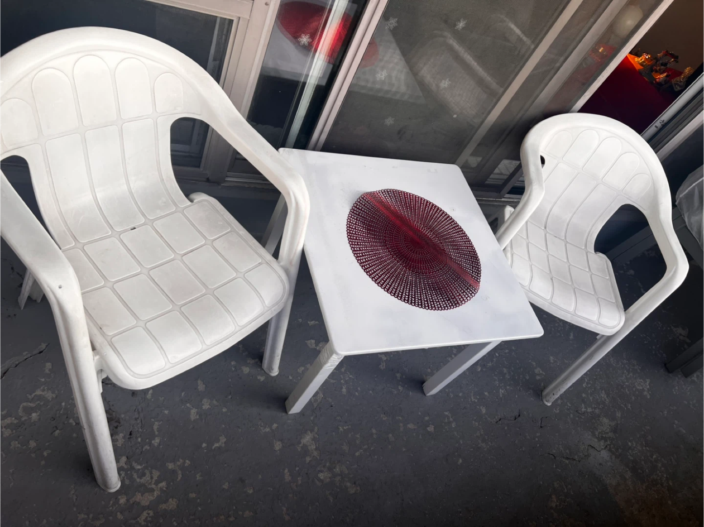 White Plastic Patio Chairs and Table Set