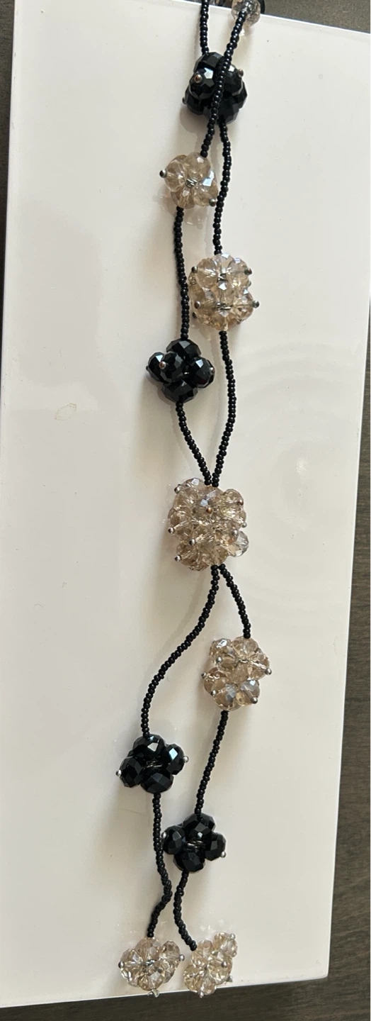 2 Black Beaded Necklaces with Crystal Accents