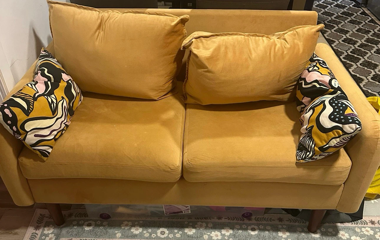 Yellow Velvet loveseat