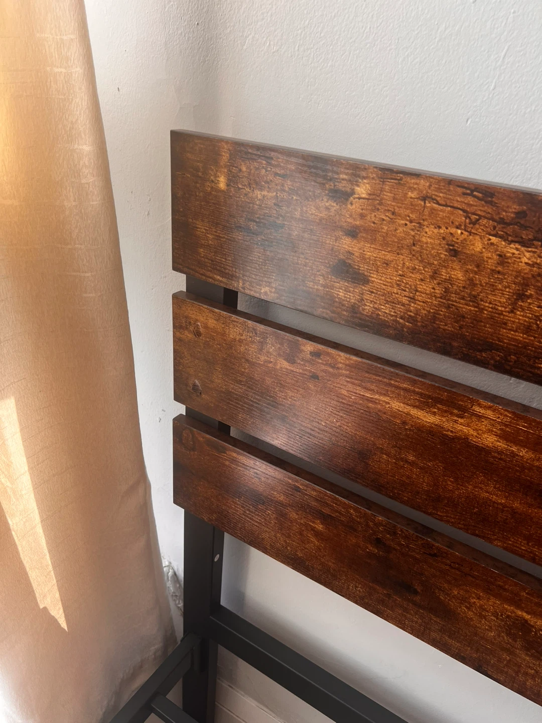 Industrial Style Metal Bed Frame with Wood Headboard - photo 4