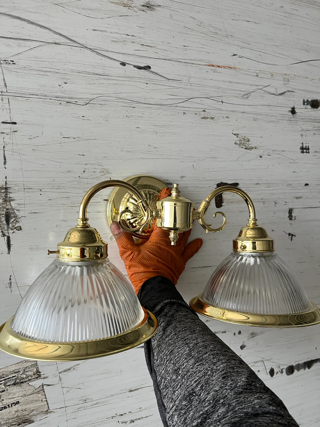 Brass Double Sconce Wall Light Fixture - photo 2