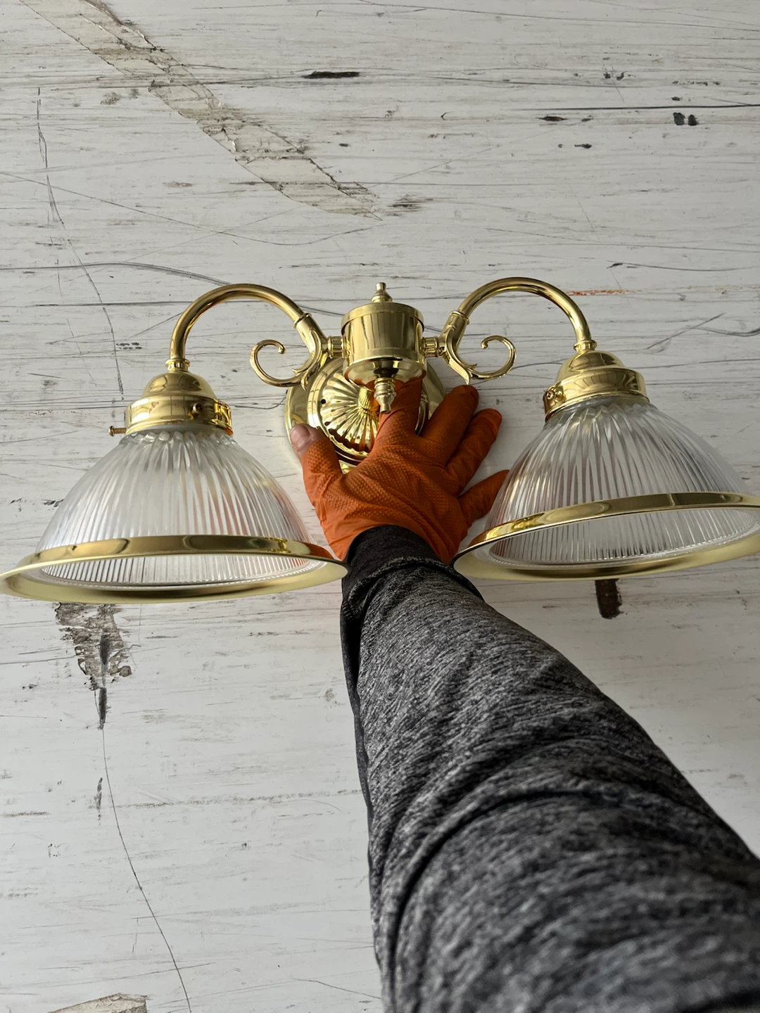 Brass Double Sconce Wall Light Fixture - photo 3