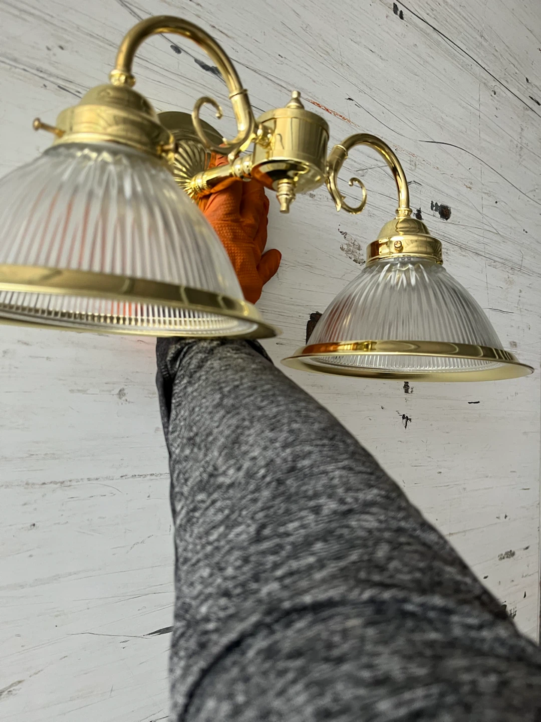 Brass Double Sconce Wall Light Fixture - photo 4