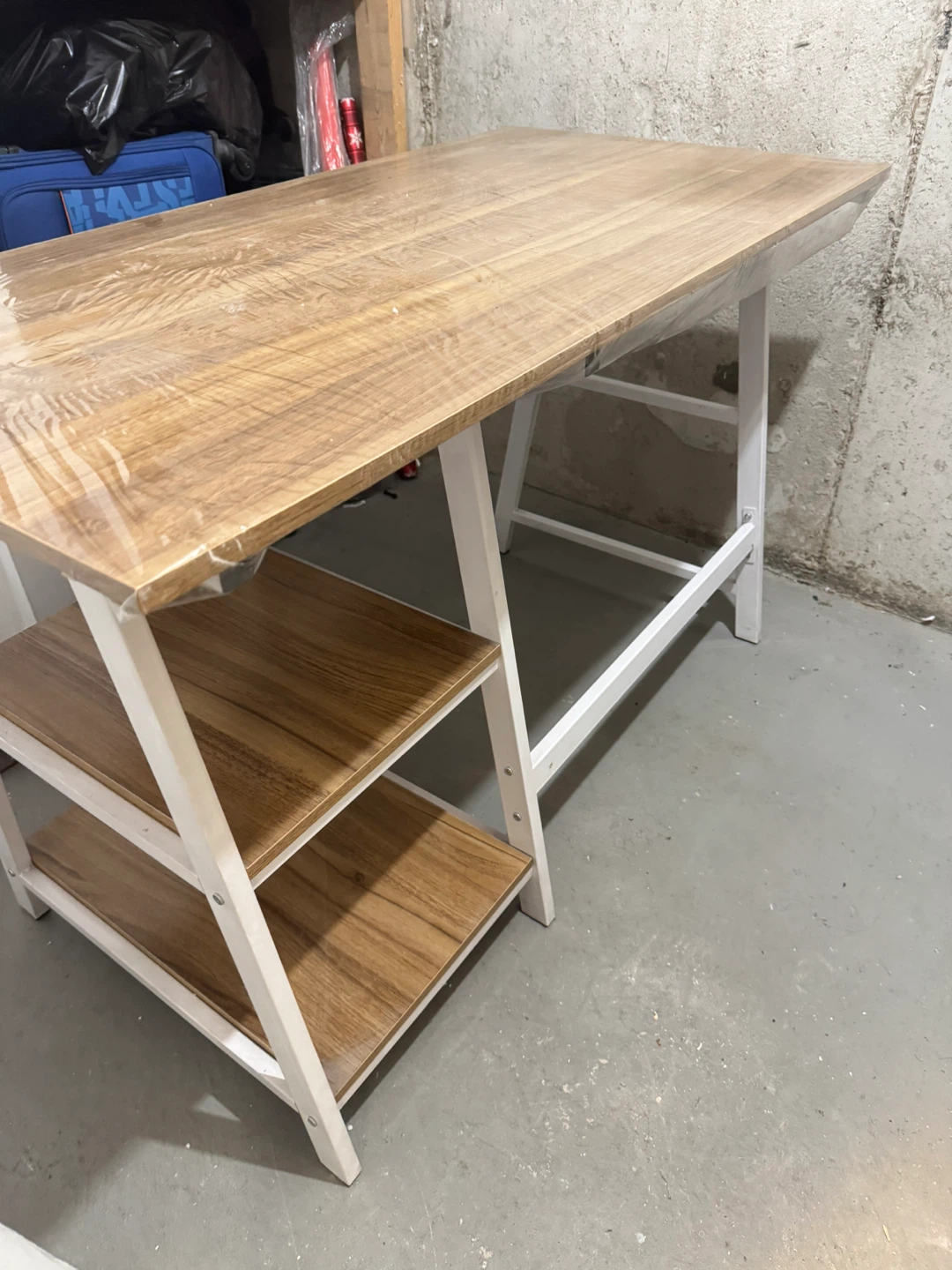 Wooden top desk with shelves