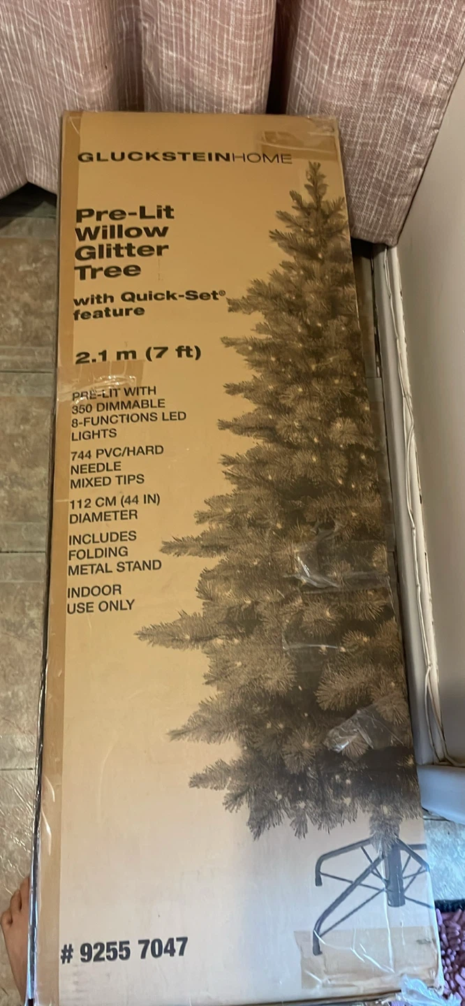 GlucksteinHome Pre-Lit Willow Glitter Tree - 7 ft