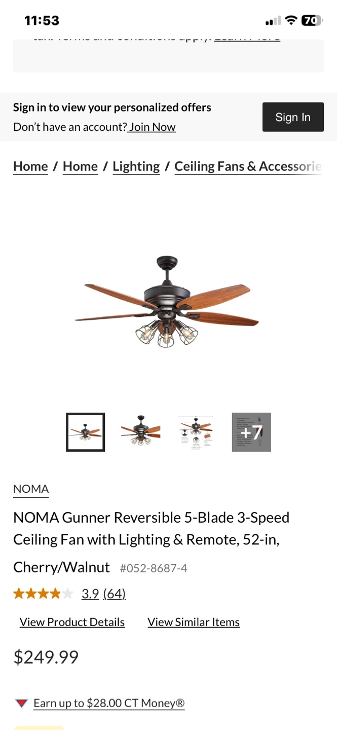 NOMA Gunner Reversible 5-Blade Ceiling Fan - photo 2