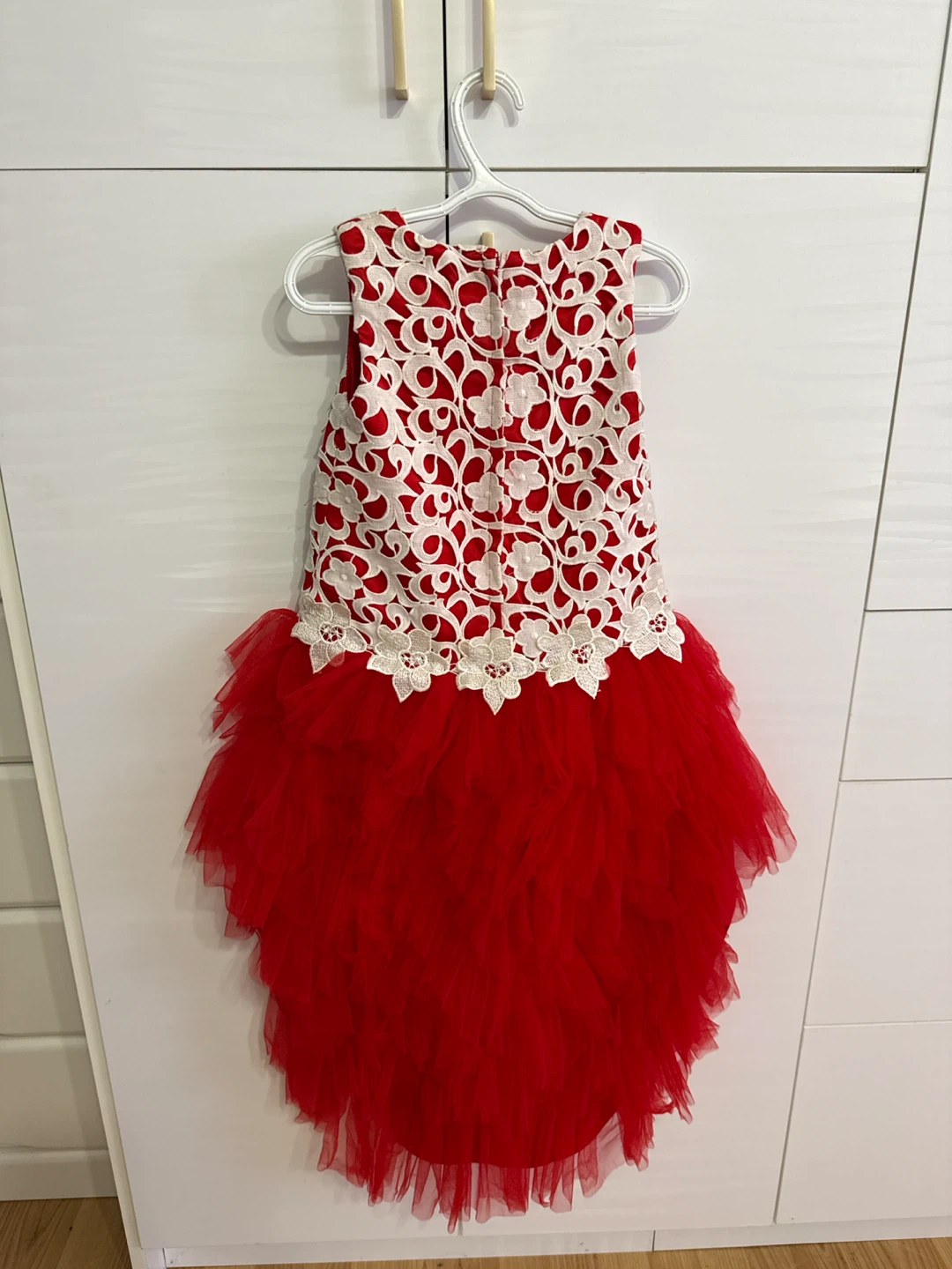 Red Girls Dress with White Lace Overlay - photo 2