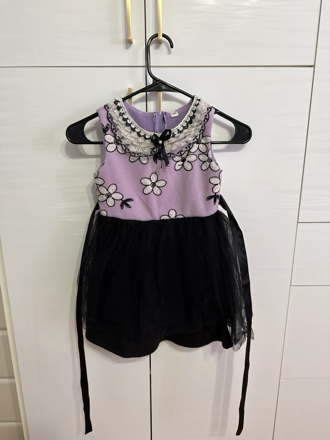 Girls Lavender Flower Dress with Black Tulle Skirt