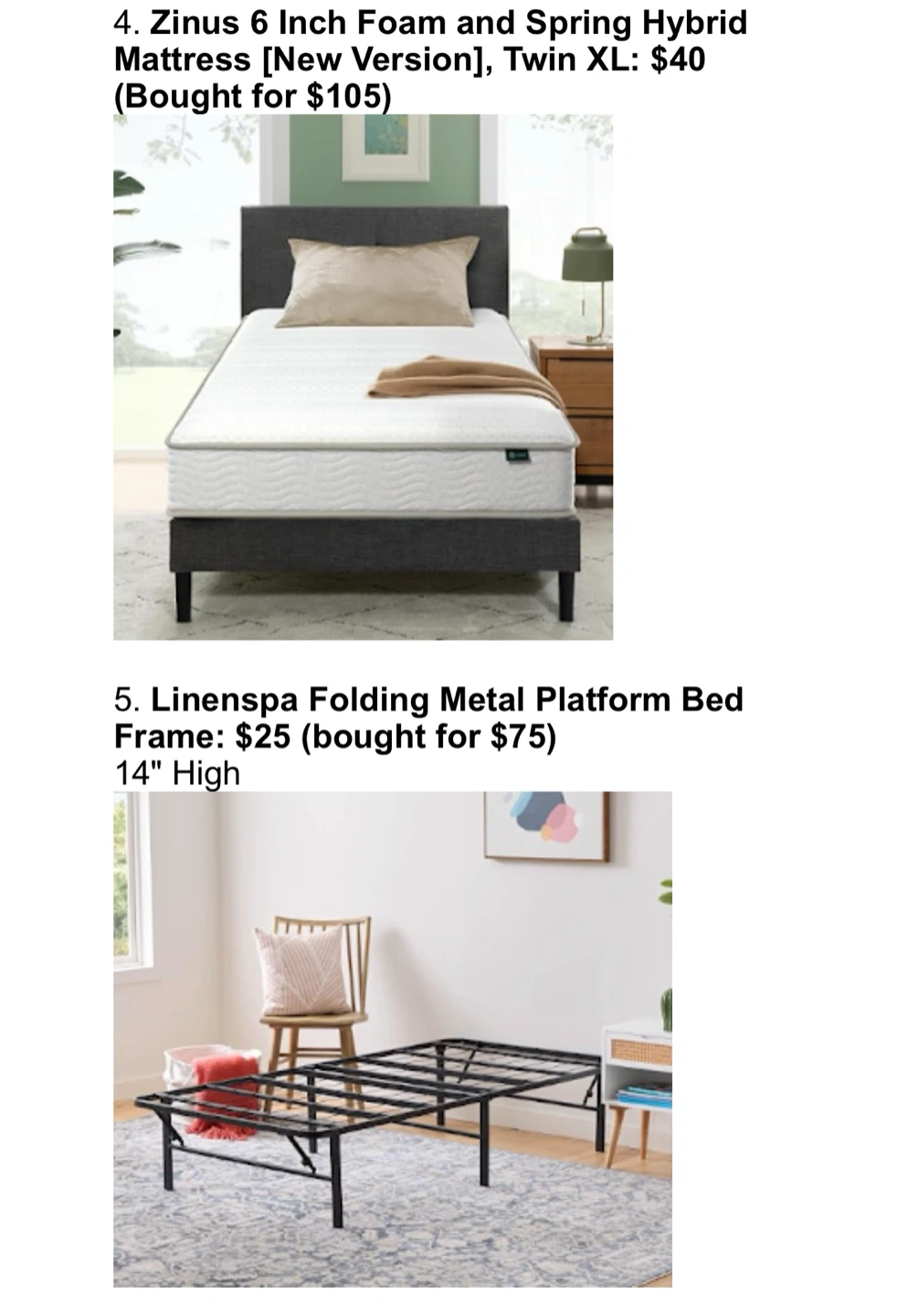 Mattress, Bed Frame, Bed Skirt, Bed Risers