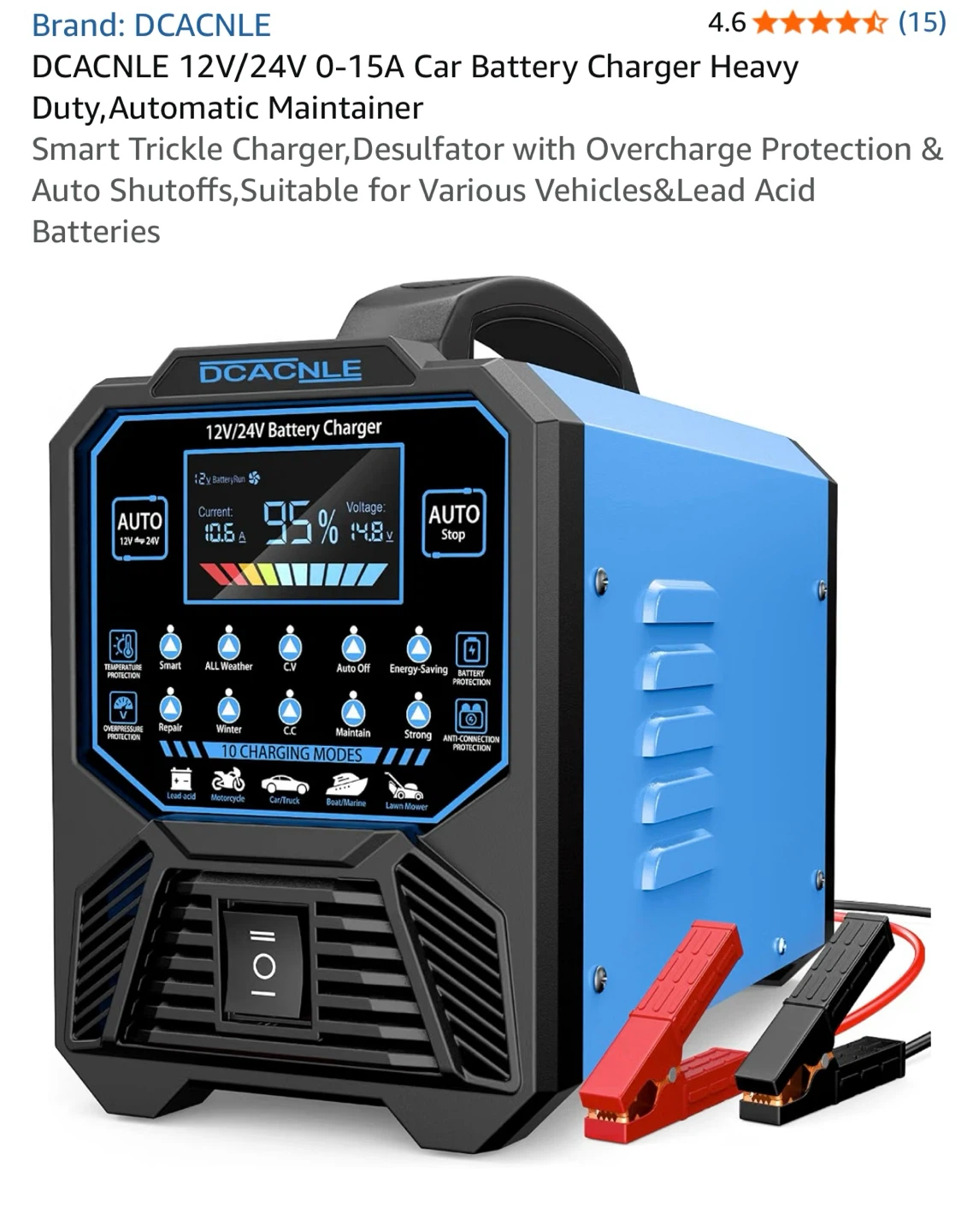 DCACNLE 12V/24V 10A Car Battery Charger - photo 2