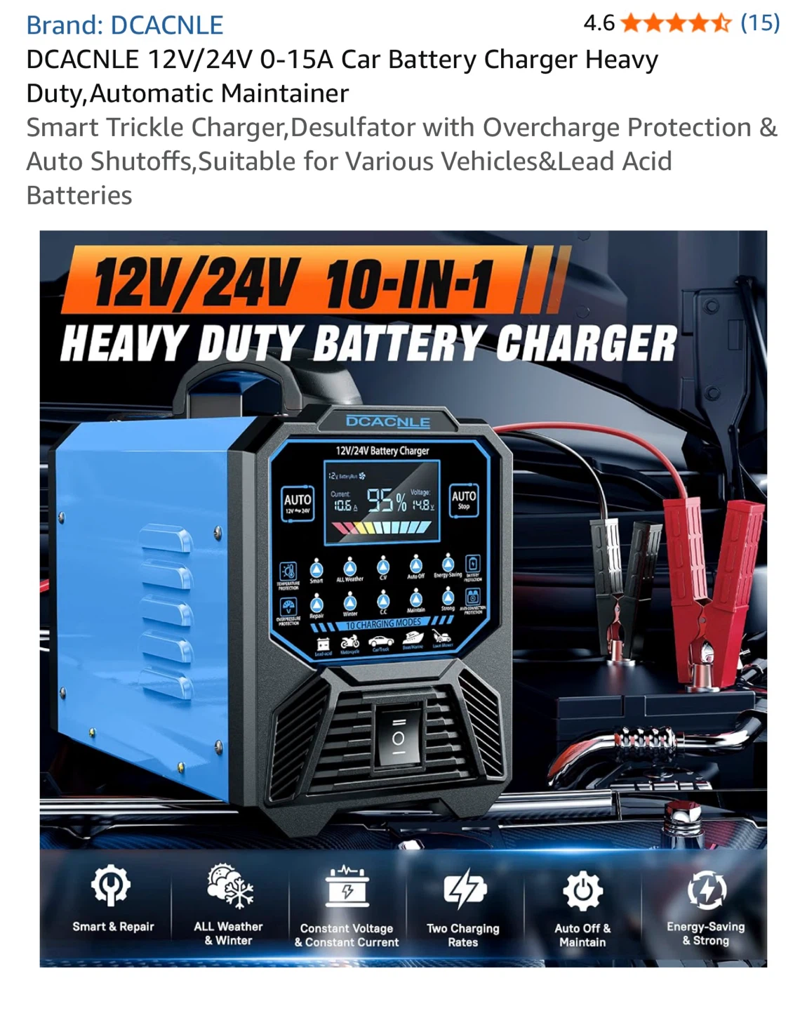 DCACNLE 12V/24V 10A Car Battery Charger - photo 3