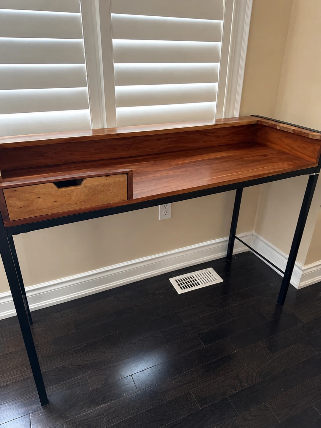 Wooden Desk with Metal Frame and Drawer