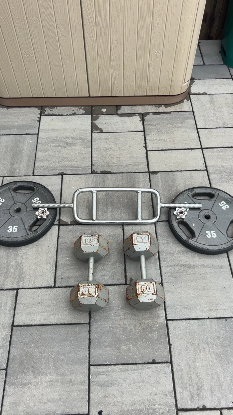 York 35lb Weight Plates and Dumbbells