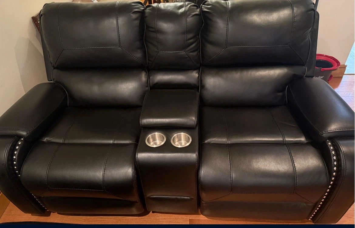 Black Leather Reclining Sofa and Loveseat Set - photo 2