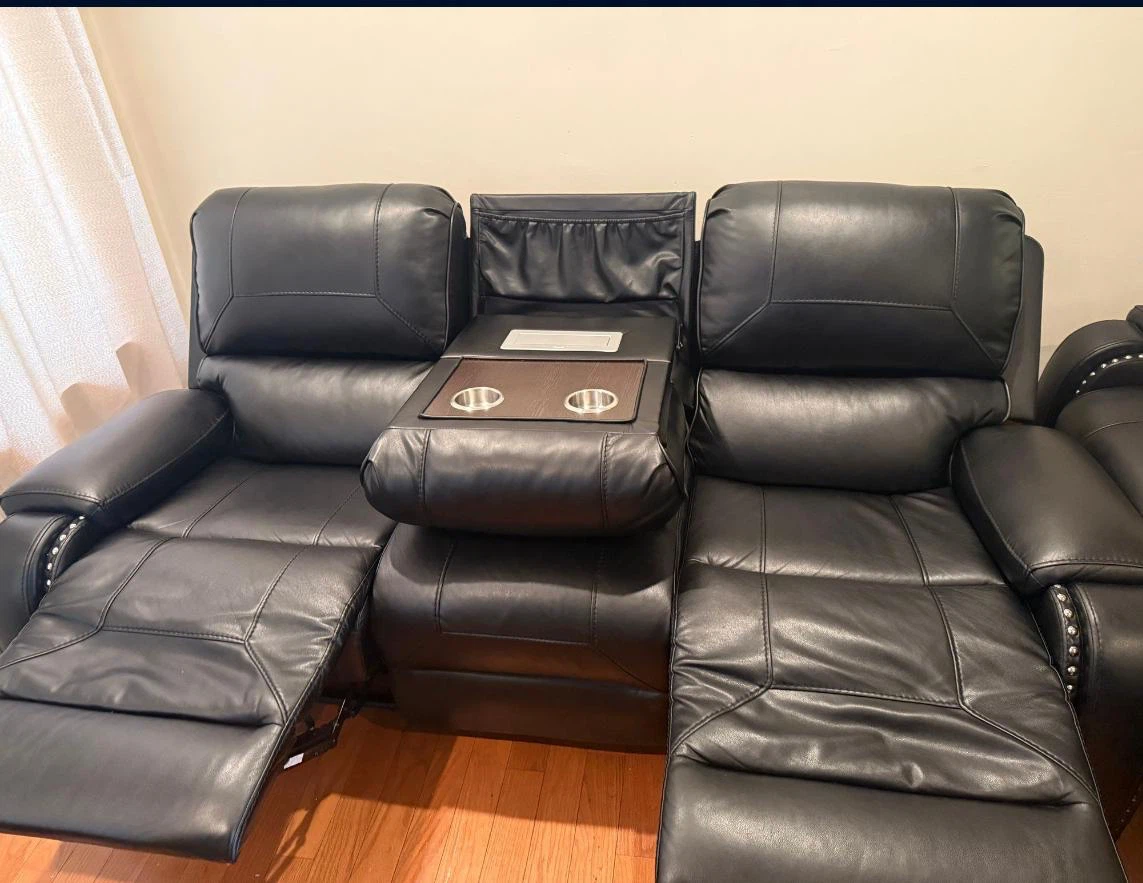 Black Leather Reclining Sofa and Loveseat Set - photo 4