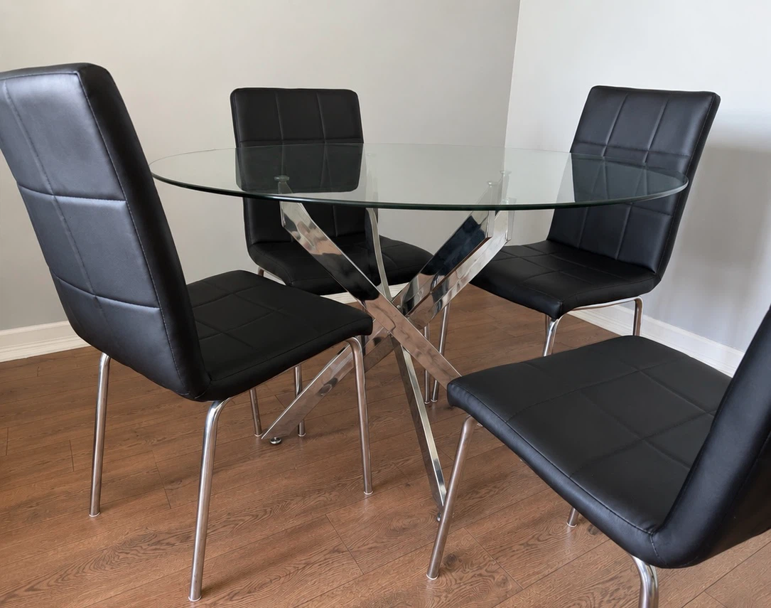 Glass Dining Table with 4 Black Chairs - photo 2
