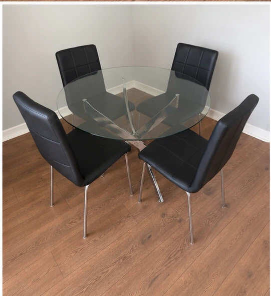 Glass Dining Table with 4 Black Chairs - photo 3