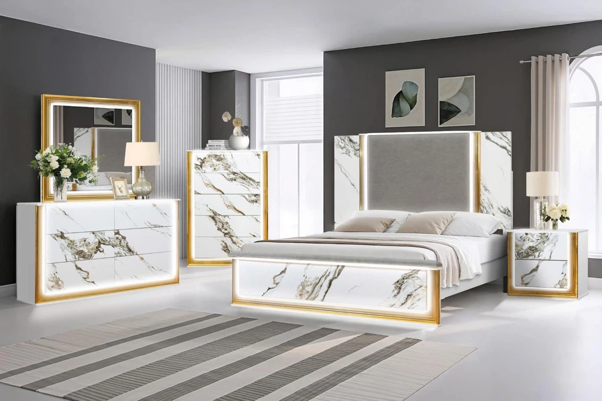 Modern Bedroom Set with LED Lights