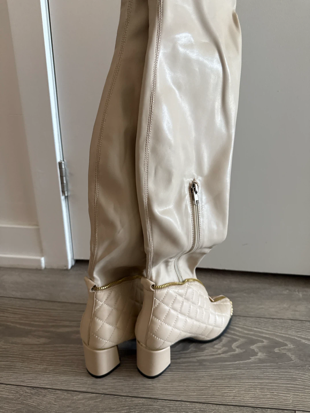 Cream Quilted Knee-High Boots - photo 2