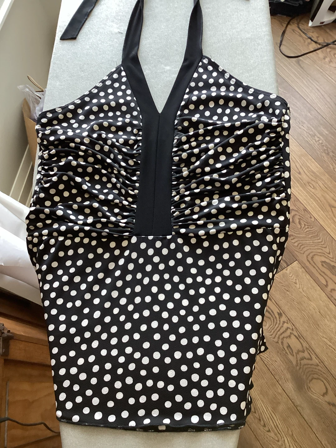 BLACK POLKA DOT HALTER TOP