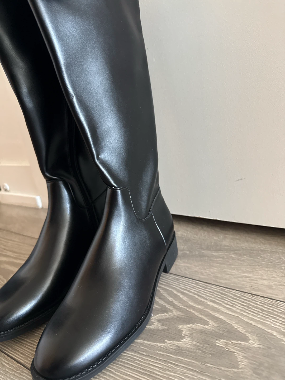 Black Leather Tall Boots with Buckle Detail - photo 3
