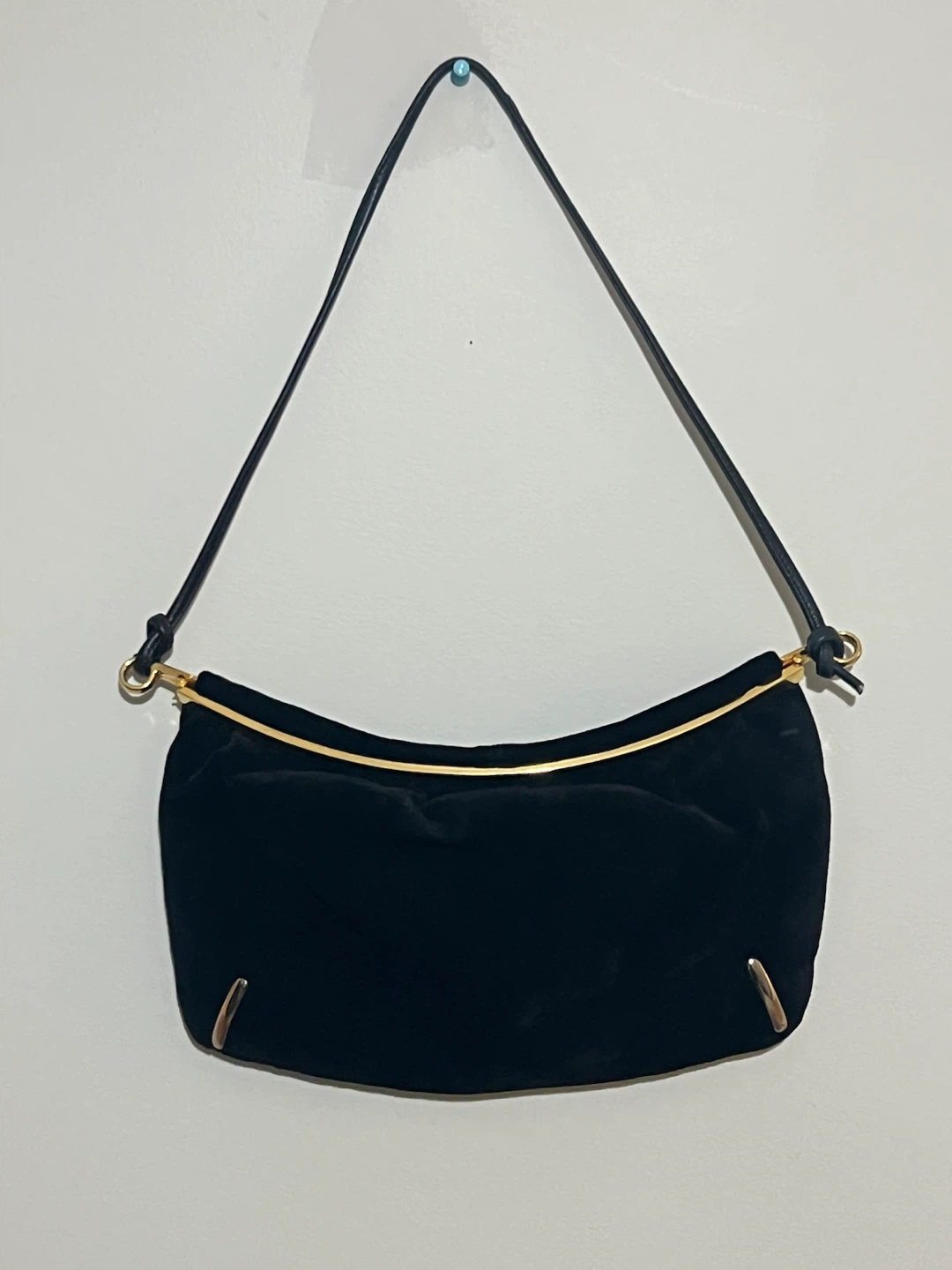 Suede Shoulder Bag with Gold Accents
