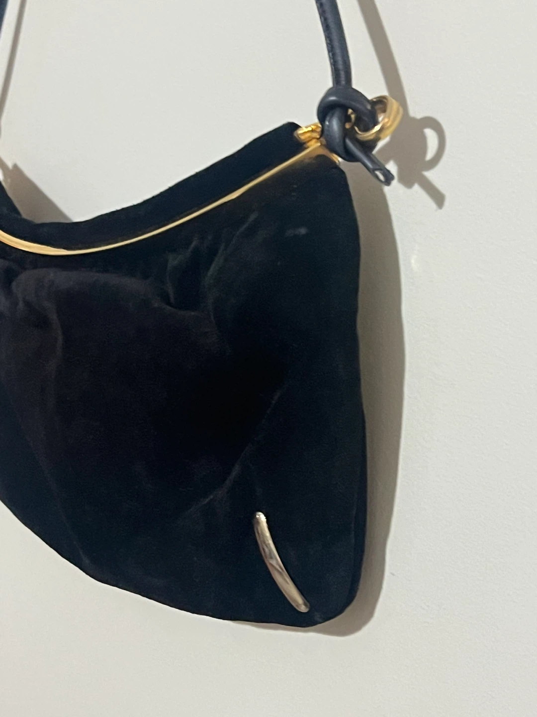 Suede Shoulder Bag with Gold Accents - photo 3