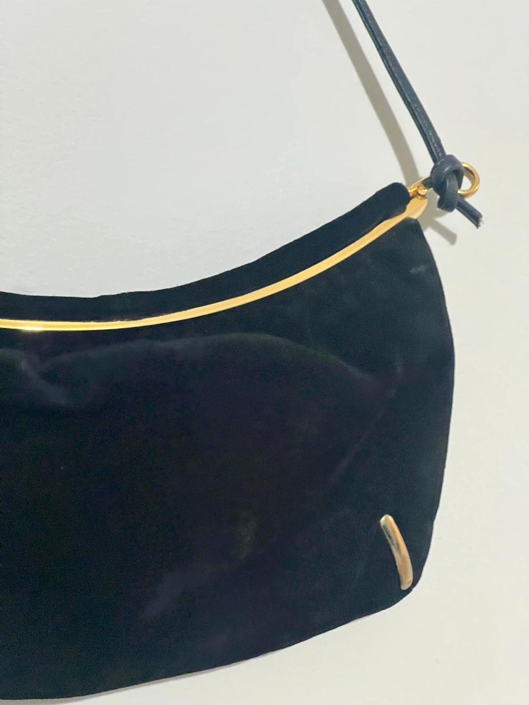 Suede Shoulder Bag with Gold Accents - photo 5