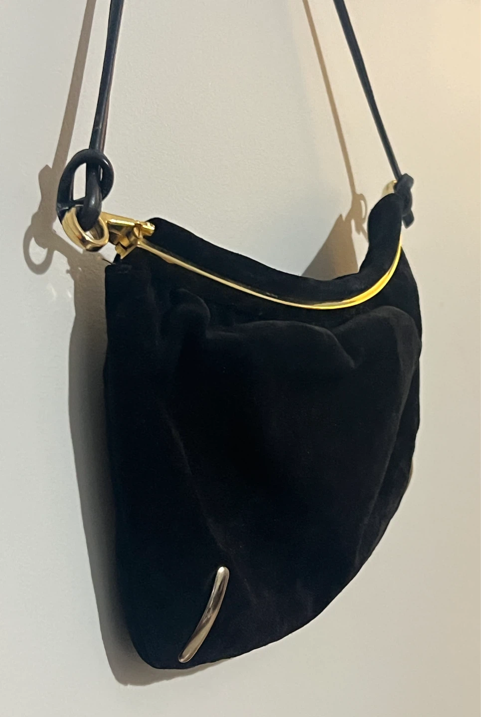 Suede Shoulder Bag with Gold Accents - photo 2