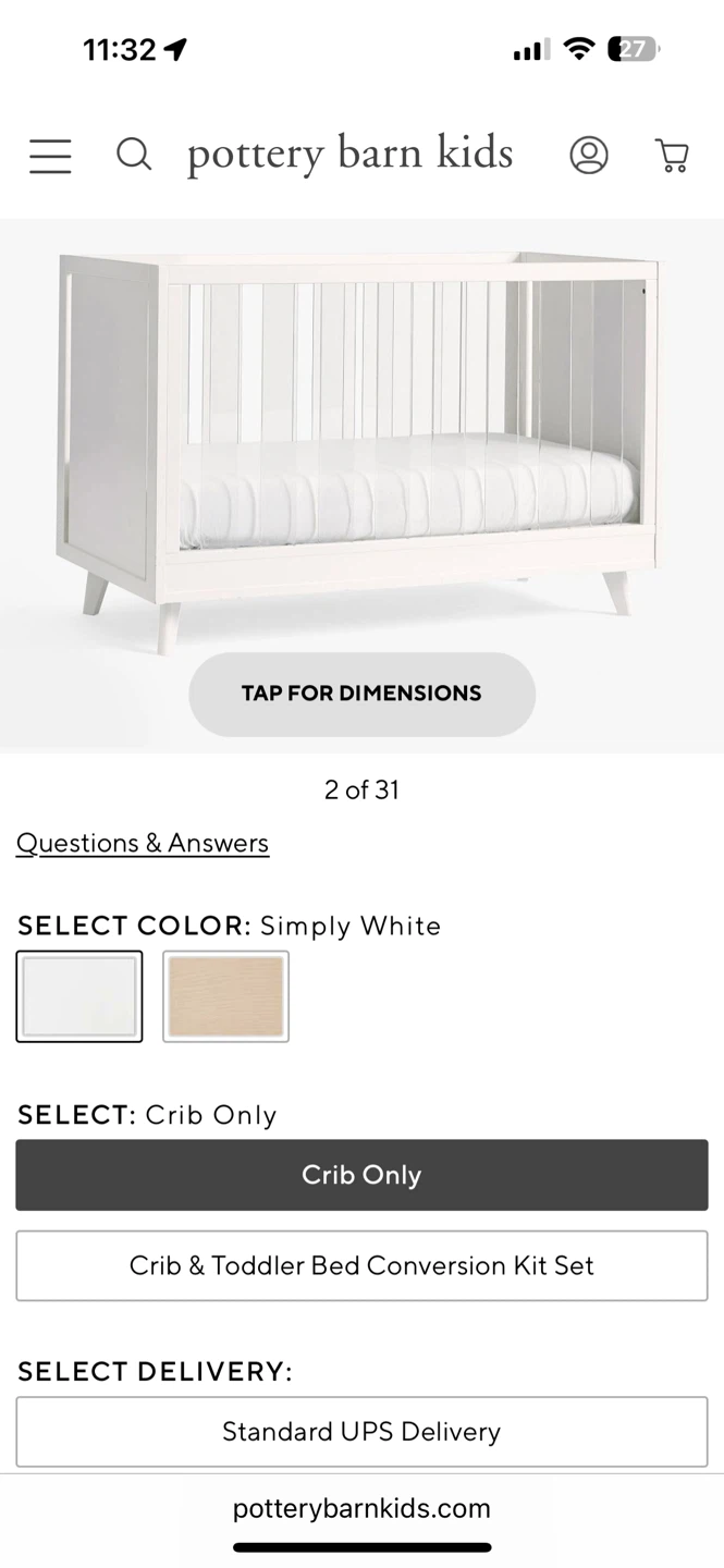Pottery Barn Kids Crib - Simply White $1200 - photo 4
